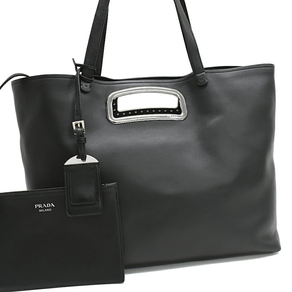 Prada Tote Shoulder Bag CITY CALF Leather Nero Black